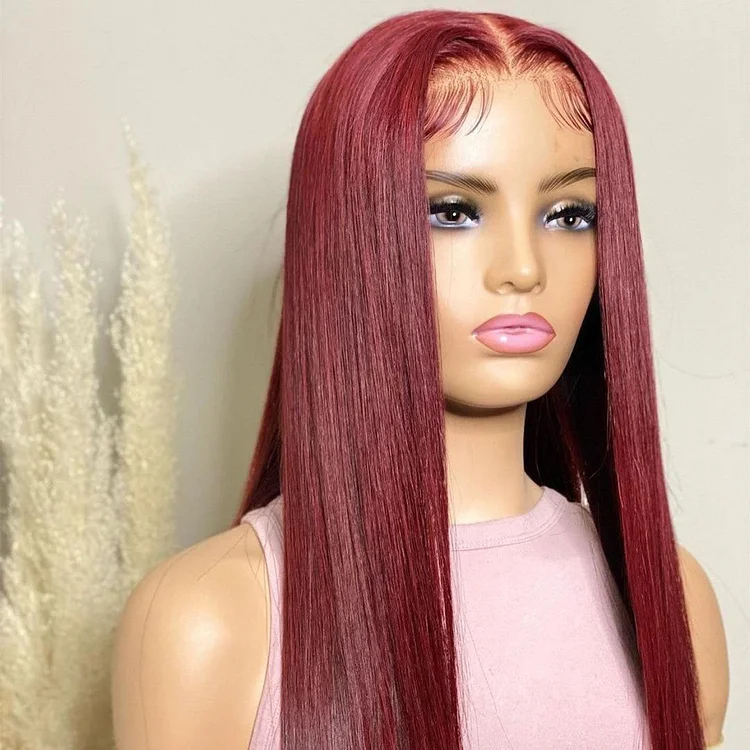 Vibrant Burgundy Lustrous Silky Straight Lace Front Wig