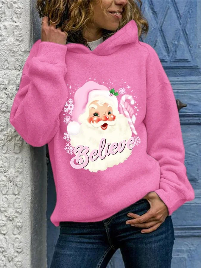Women's Santa Believe Print Hoodie