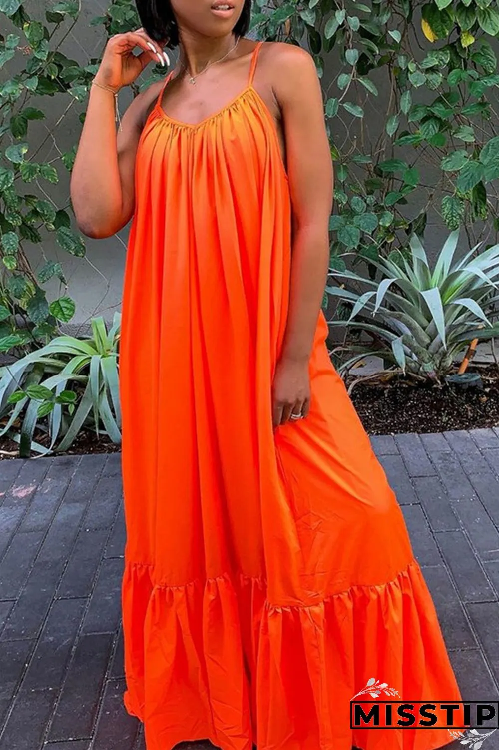 Pink Sexy Casual Solid Backless Spaghetti Strap Loose Sling Dress