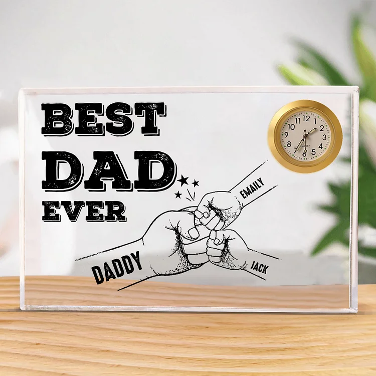 3 Names - Personalized Fist Bump Pattern Custom Name Acrylic Rectangular Clock Ornament Father's Day Gift
