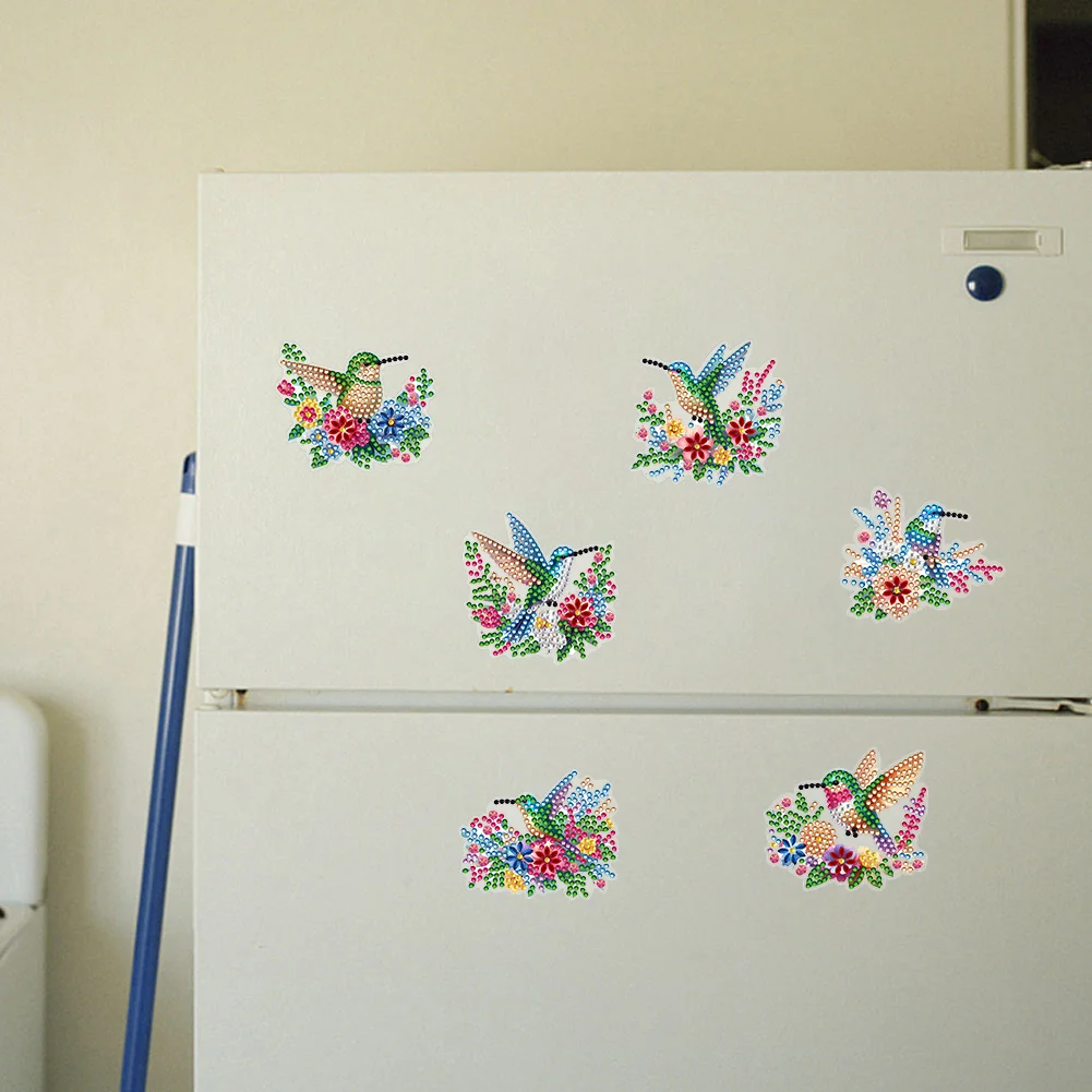  6 Pcs Hummingbird Diamond Painting Cartoon Fridge Magnetic Stickers