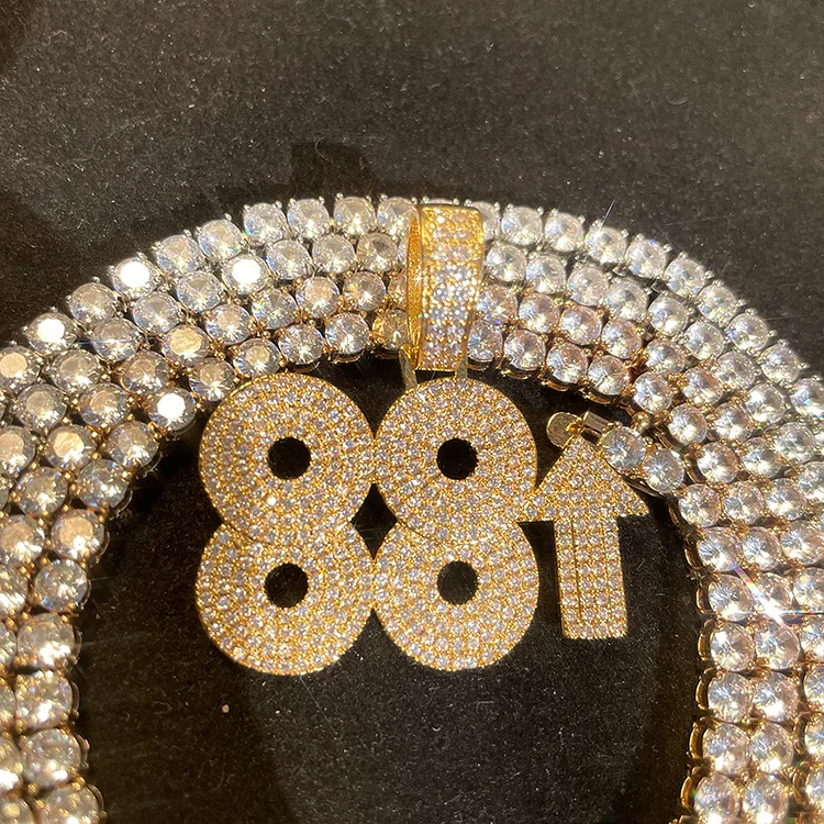 Iced Out Digital Number Rich Chigga 88 Rising Pendant Necklace
