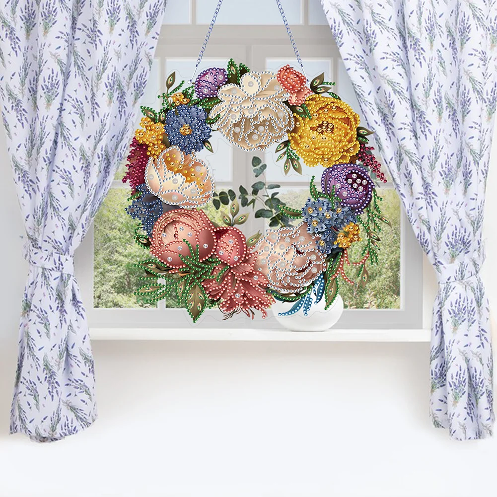 DIY Flower Wreath Acrylic Special Shaped Diamond Painting Wall Decor Wreath