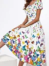 Women's A Line Dress Midi Dress Black Gray Red White Yellow Short Sleeve Floral Butterfly Animal Print Spring Summer Square