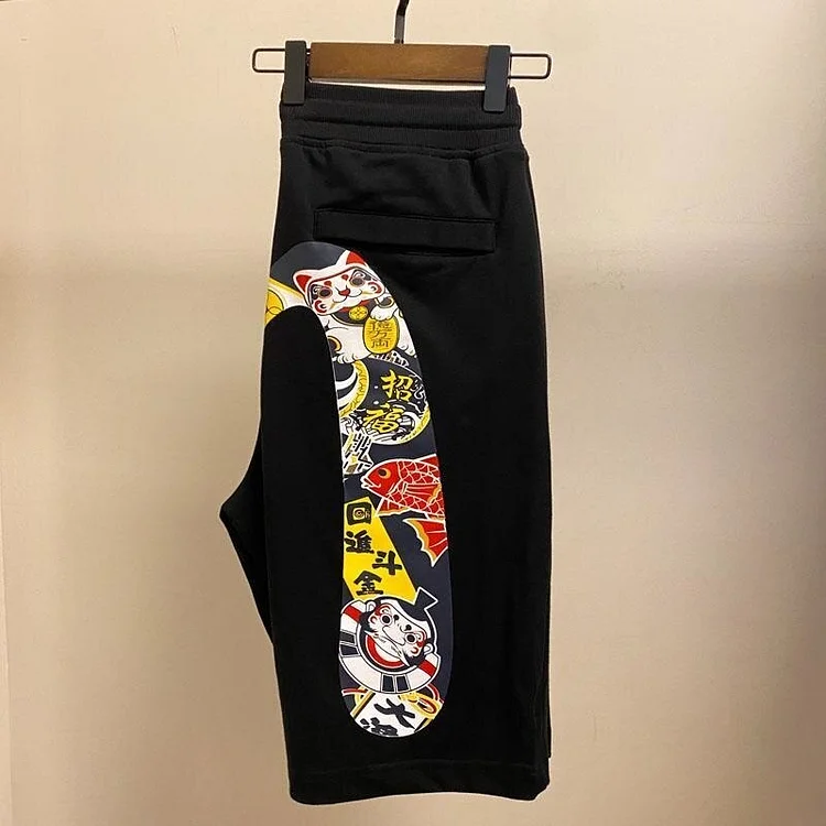Harajuku Y2K Men's Gym Shorts Evisued Shorts Casual Japanese Fashion Brand M Printed Wide Leg Shorts Summer Men Clothing
