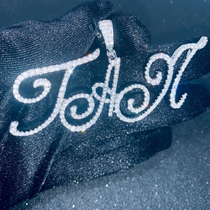 Custom Name Chain Iced Out Cursive Letters Pendant Necklace-VESSFUL