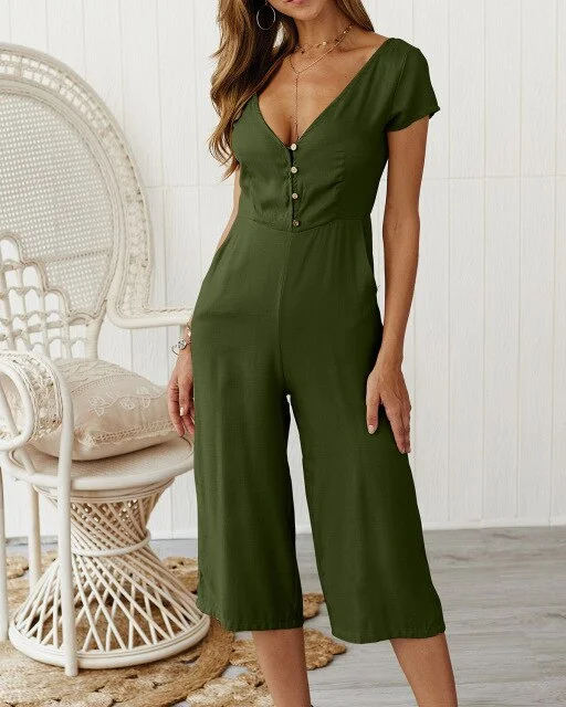 V-neck Overall Short Jumpsuit