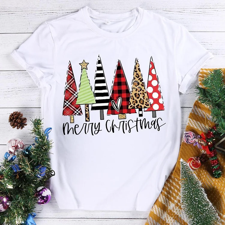 Christmas Tree Round Neck T-shirt-0018611