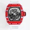 Richard Mille RM35-02 Red Carbon Automatic Skeleton dial White Rubber Strap Super Clone