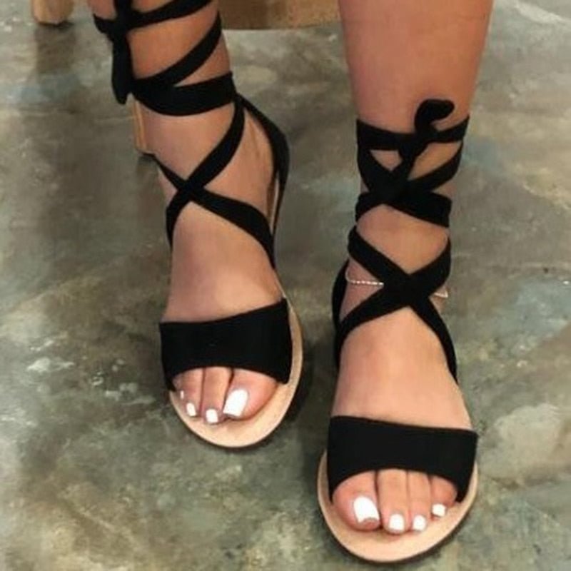 Women Sandals Plus Size lace up Sandals For Beach Summer Shoes Woman Rome Flat Sandals Soft Flip Flop Female Summer Sandals 43