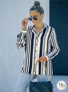 Women's Striped V-Neck Denim Shirt