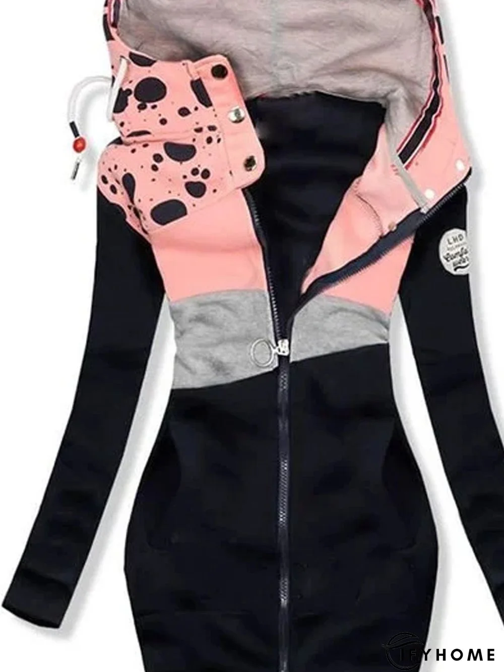 Pink Color-Block Cotton-Blend Long Sleeve Patchwork Knit coat | IFYHOME