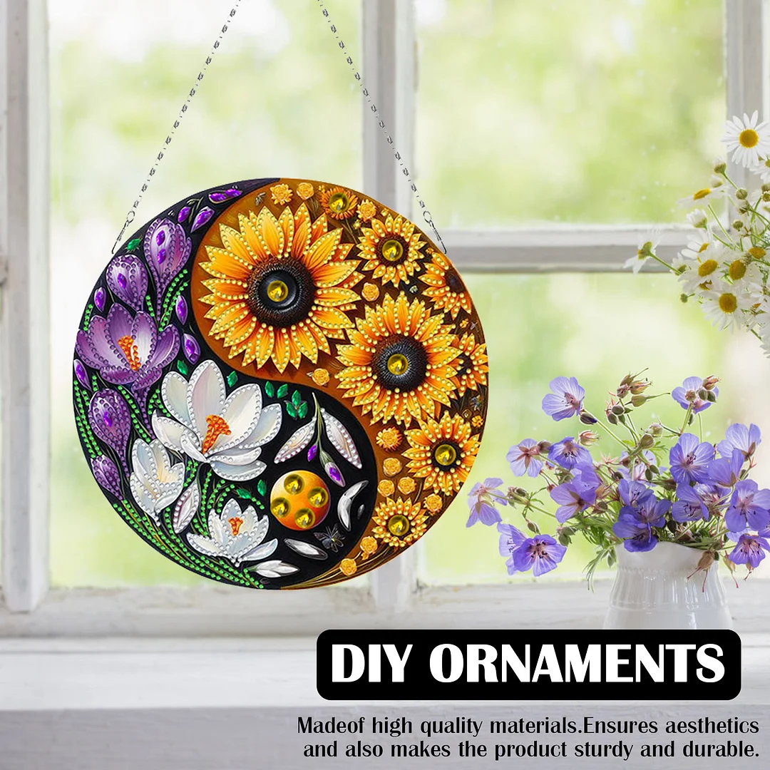 Flower Yin Yang 2D Flat DIY Diamond Painting Set Diamond Art Pendant Home Decor