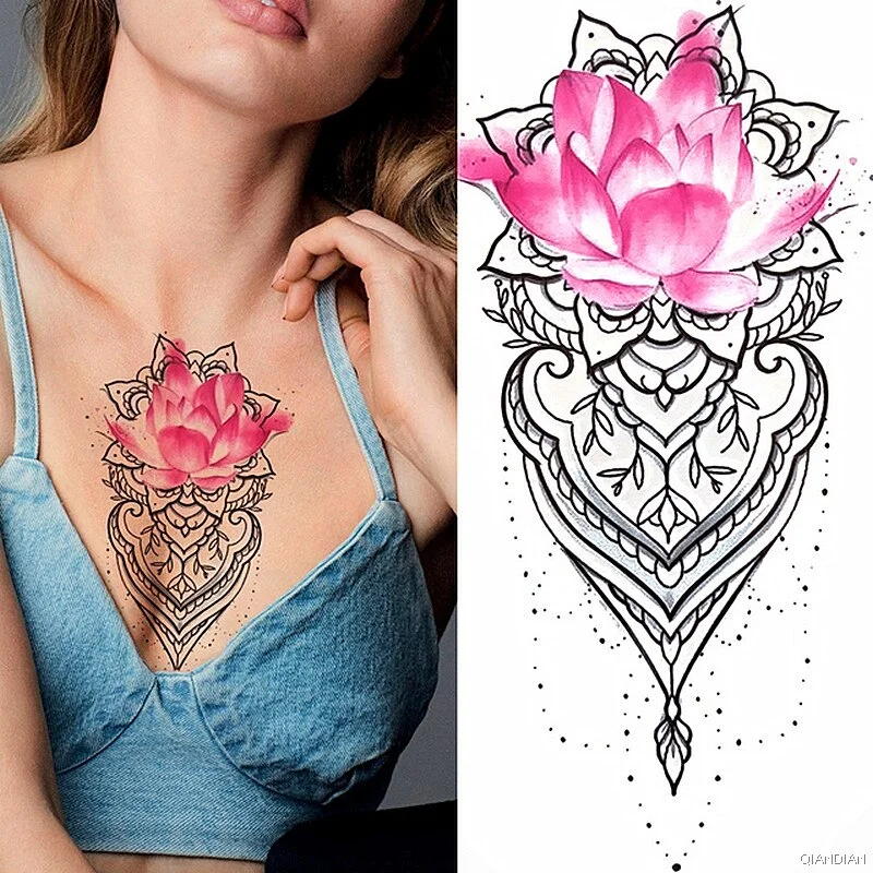 Black Sexy Flower Temporary Tattoos Sticker Arm Sleeve Rose Tree Skull Lion Bear Snake Henna Body Decorate Fake 3D Women Totem