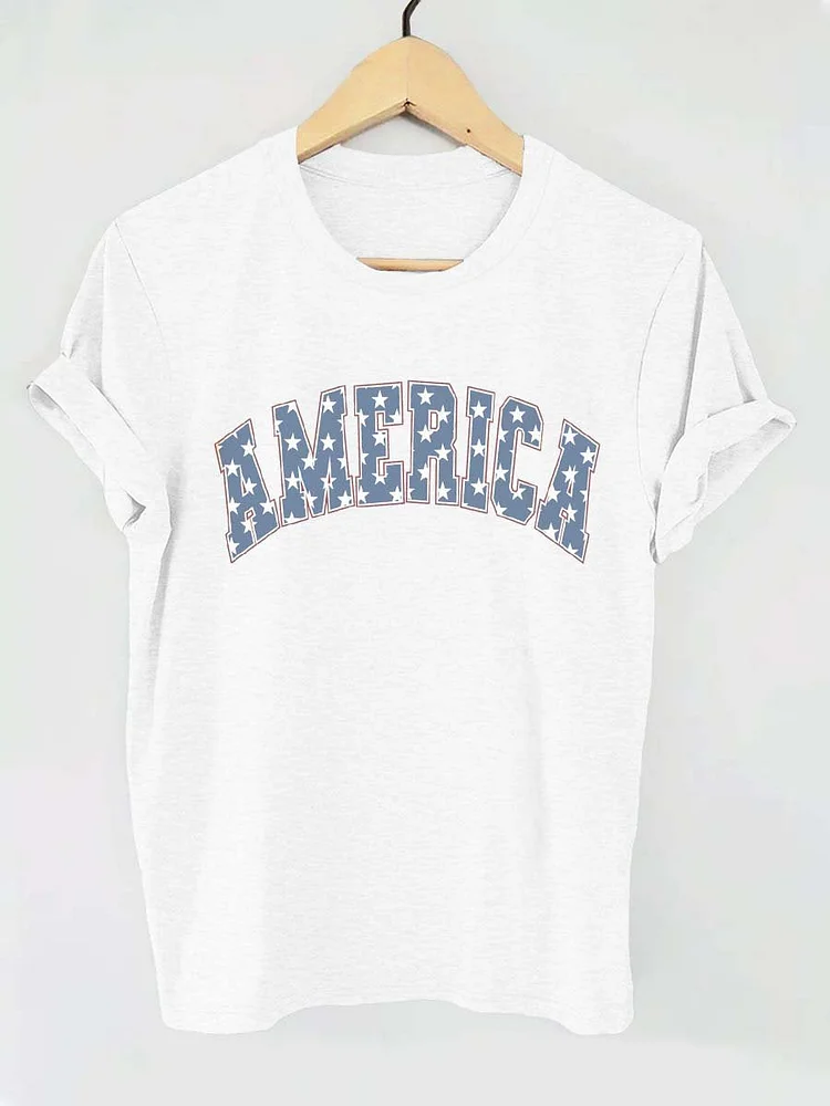Independence Day America Letter Print T-shirt