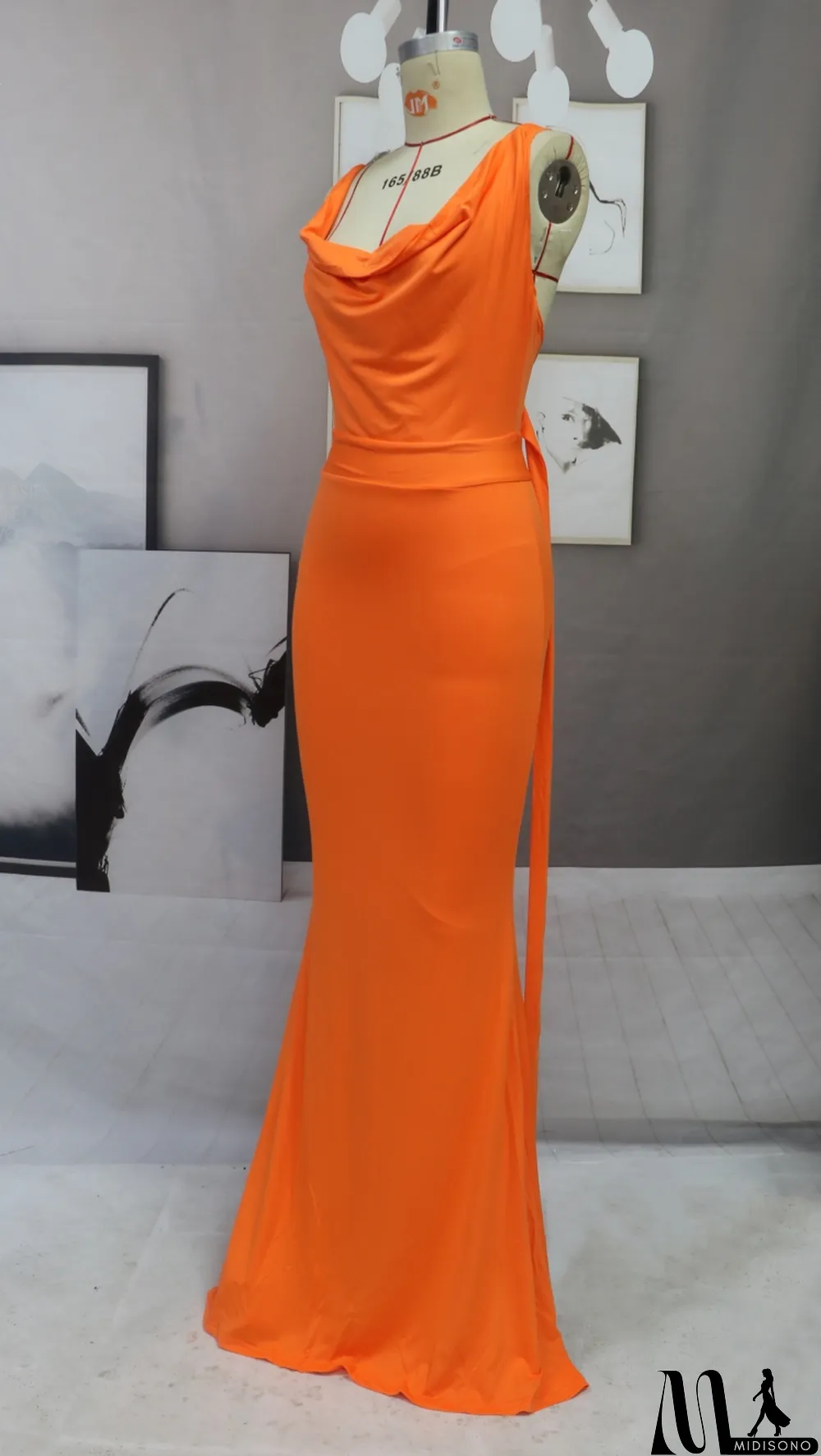 MidiSono - Summer Sexy Orange Plunge Neck Strapless Mermaid Evening Dress