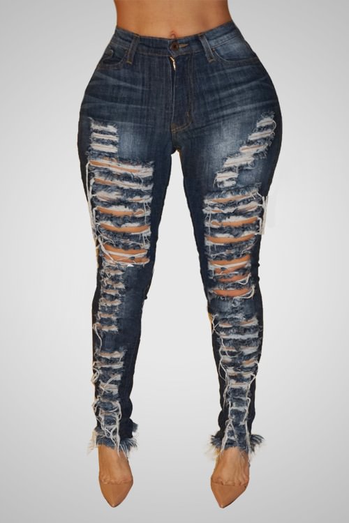 Women's Slim Fit And Slim Fashion Big Hole Jeans And Leggings