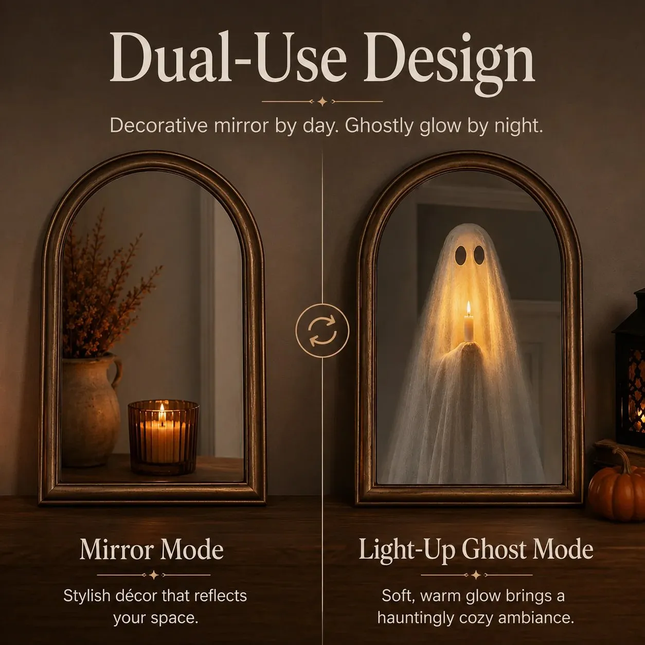 Dimensions of tabletop Halloween ghost mirror