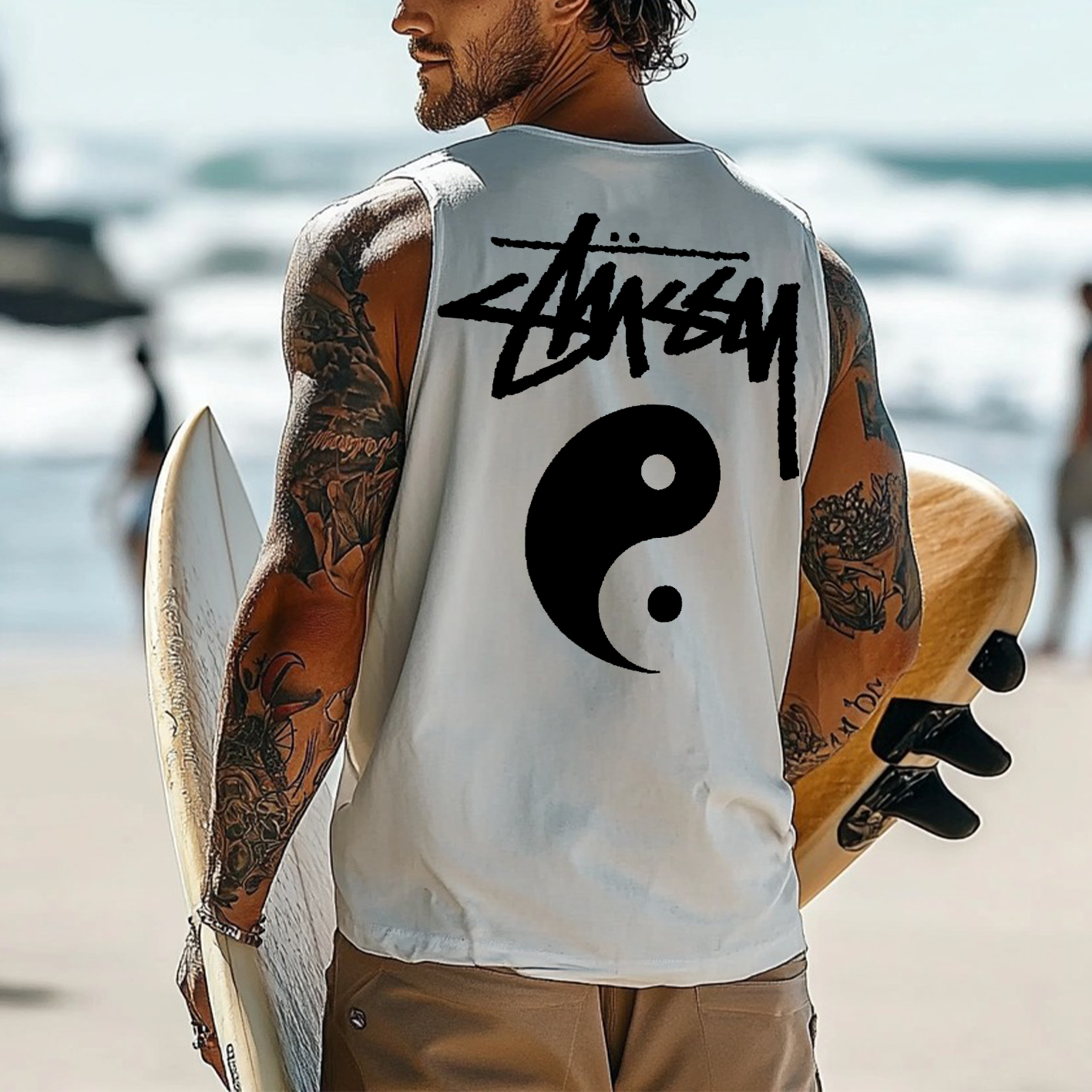 Men's Vintage Surfing Oversized Print Tank Top / TECHWEAR CLUB / Techwear