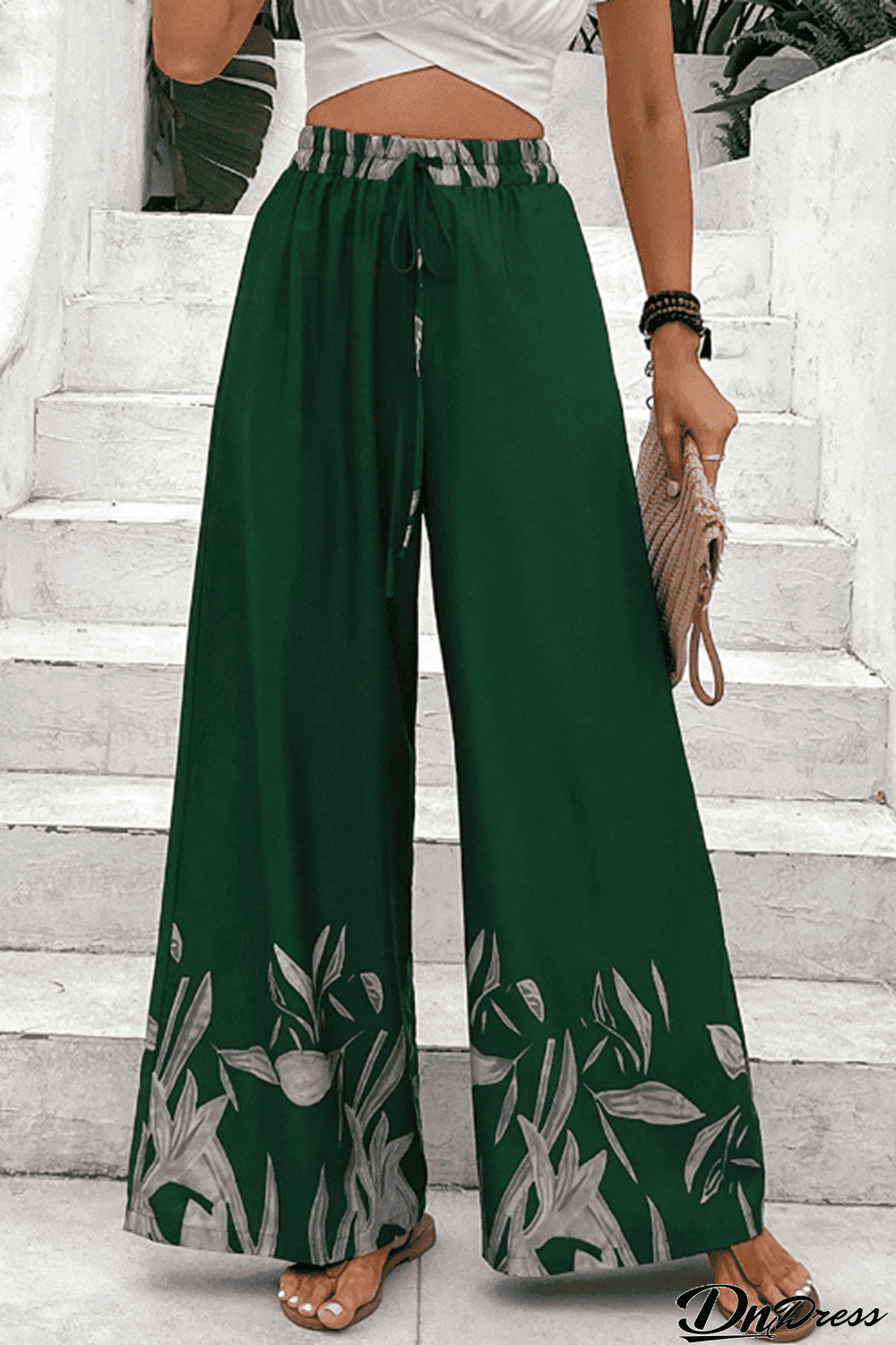 Drawstring Tie High Waist Relax Fit Long Pants