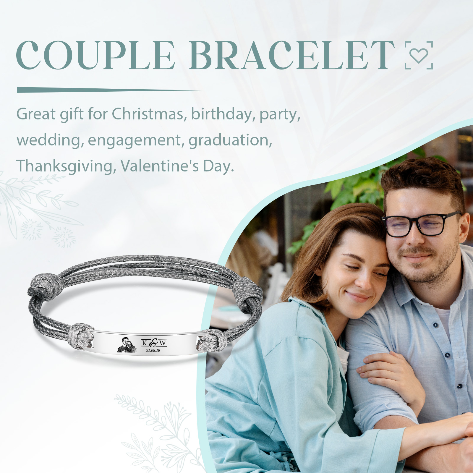 Braccialetti acciaio inox 1 nome 2 lettere e 1 foto personalizzabili per coppia multicolori da scegliere