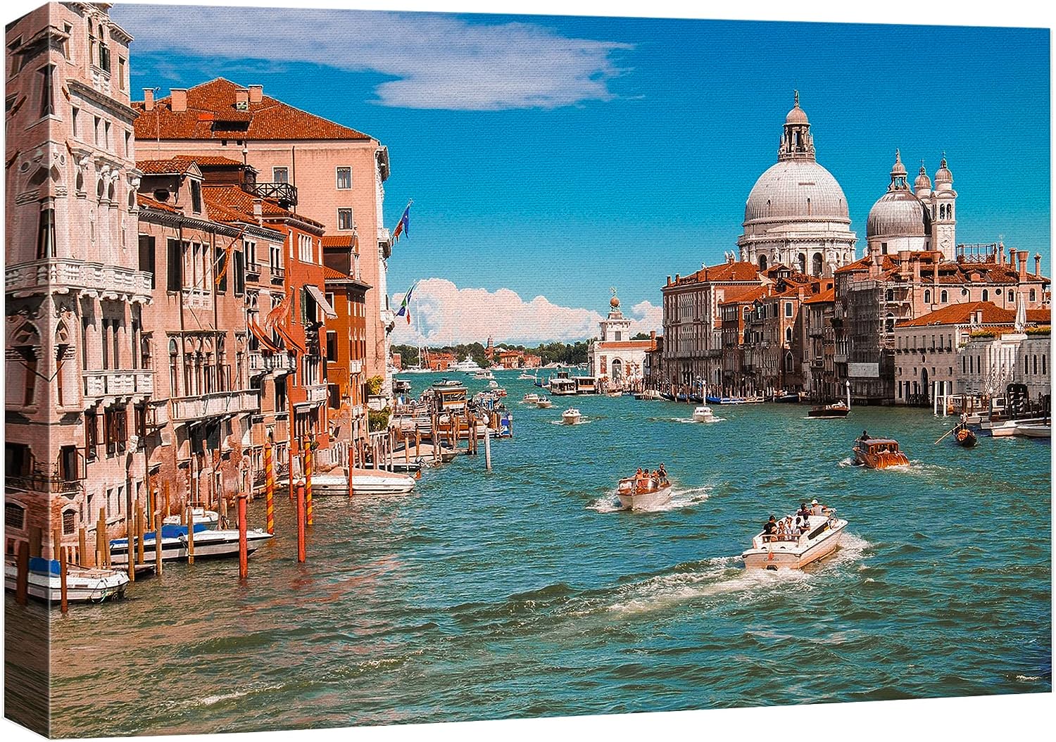IDEA4WALL Canvas Print Wall Art Venice, Italy Canal with Boats Architecture & Maps Cities Photography Realism Scenic Colorful Multicolor Ultra for Living Room, Bedroom, Office - 24 inch x36 inch  24&#034;x36&#034;