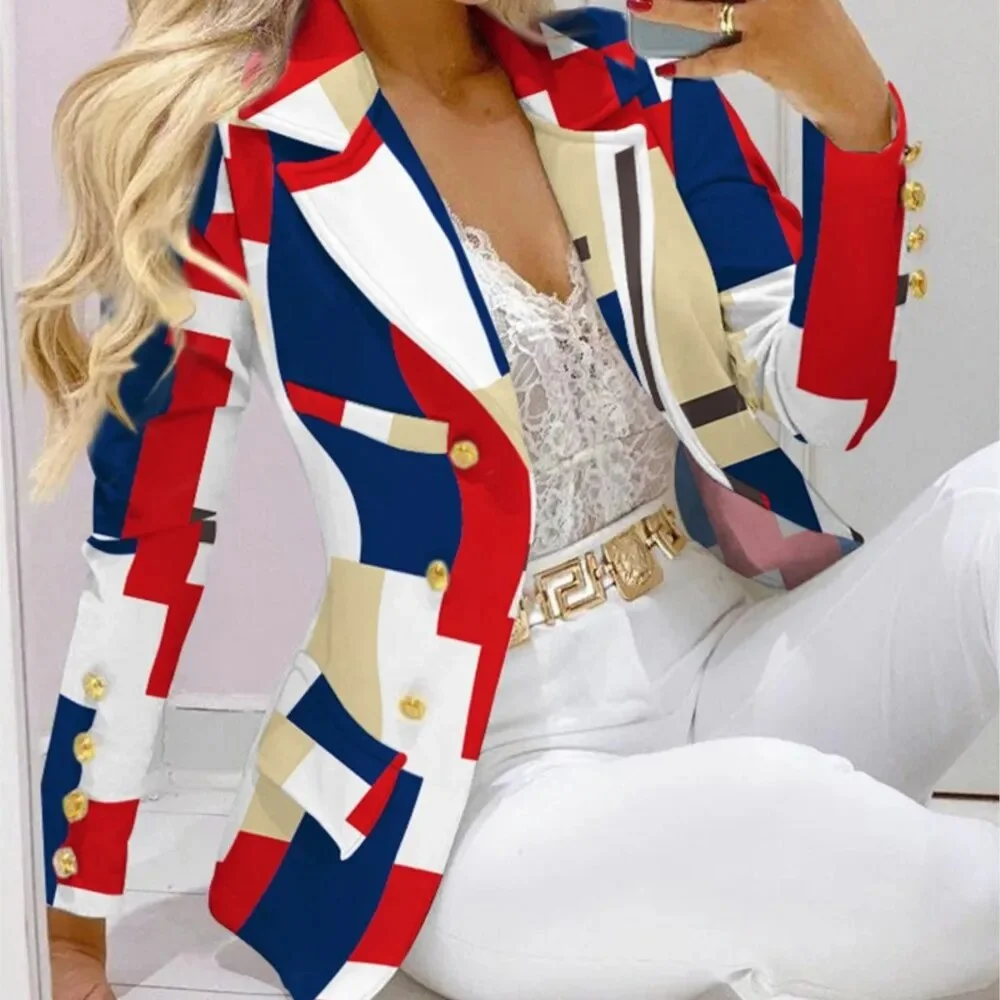 Nigikala Stripe Print Suit Coat Pants Set Office Lady Fashion Elegant Long Sleeve Top Trousers Two Piece Set Women Outfit 2023