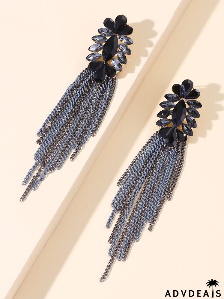 Rhinestone & Chain Tassel Decor Drop Earrings
