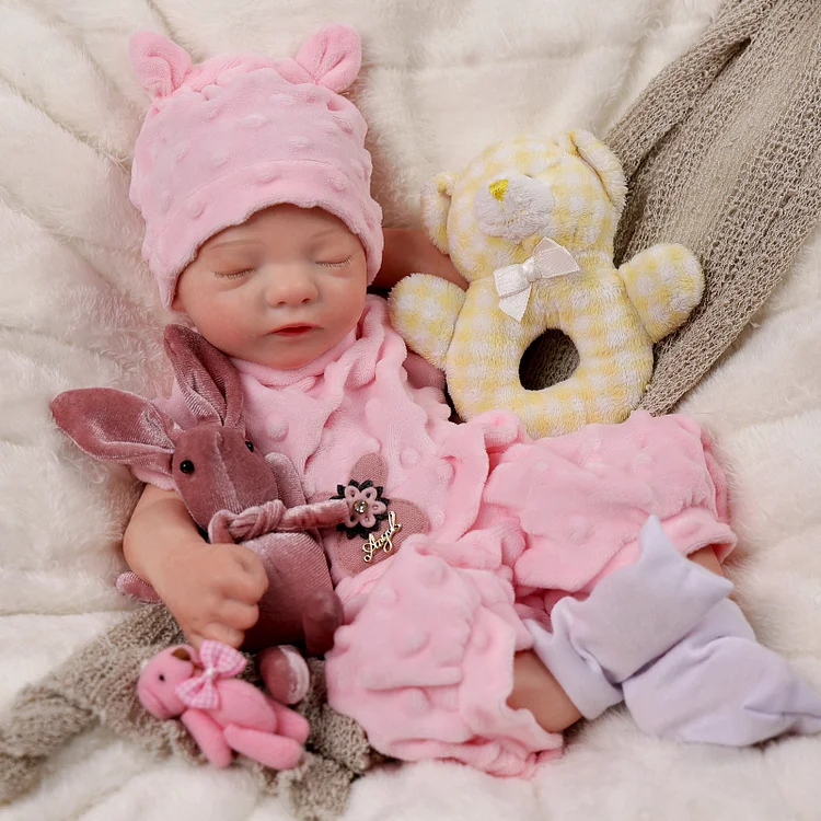 Babeside Aurora 16'' Vollsilikon-Reborn-Babypuppe, schlafendes, entzückendes rosa Häschen