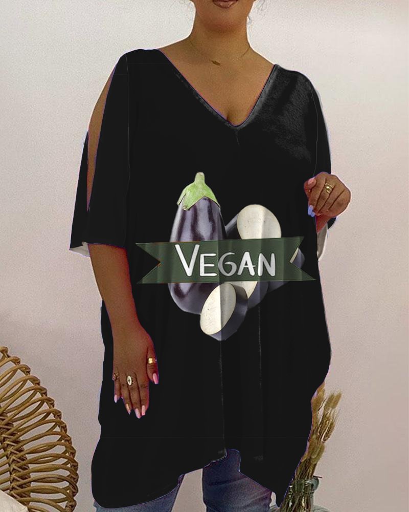 V-neck Vegan Print Women's Top