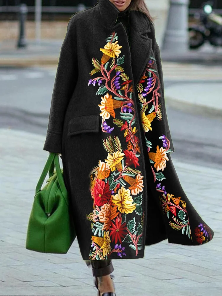 UR Floral Shawl Collar Overcoat