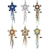 Handmade Five-Pointed Star Car Pendant with Wood Bead Crochet Bag Charm Keychain Making Supplies DIY Hand Woven Tassel Dream Catcher Ornament Cars Rearview Mirror Hanging Accessories
