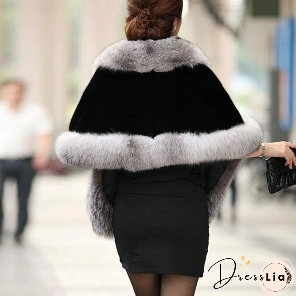 Women Winter Warm Luxury Faux Mink Cashmere Wedding Party Cape Wrap Coat
