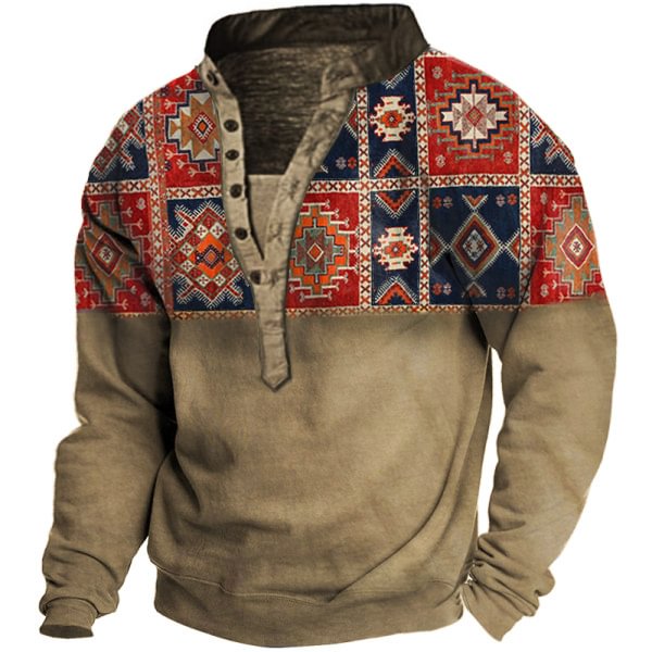 Men's Outdoor Western Ethnic Pattern Henry Collar Tactical Sweatshirt-Compassnice®
