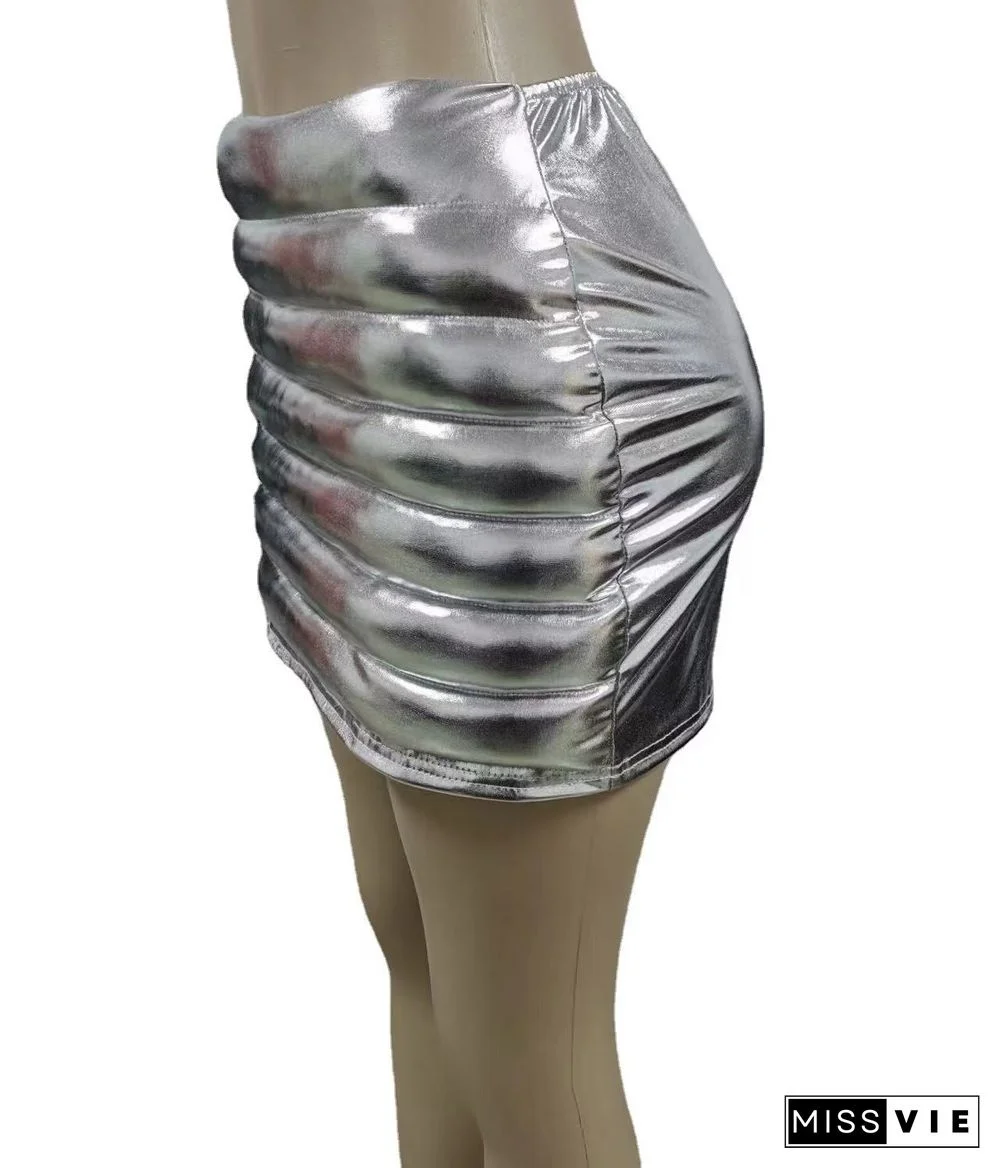 Streetwear Zipper Glossy Cotton-filled Skirts