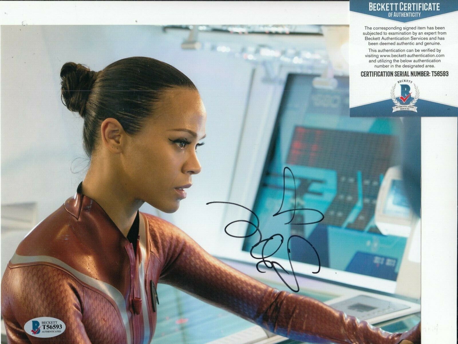 ZOE SALDANA signed (STAR TREK INTO DARKNESS) Movie 8X10 Photo Poster painting BECKETT BAS T56593