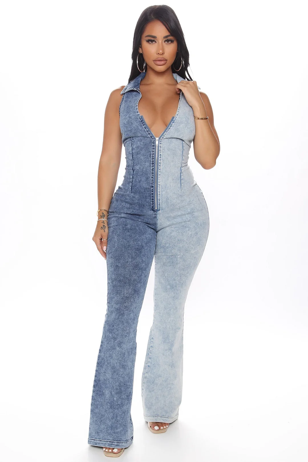 All Mixed Up Denim Jumpsuit - Blue/combo