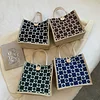 Flower Chessboard Linen Casual Daily Lunch Bag