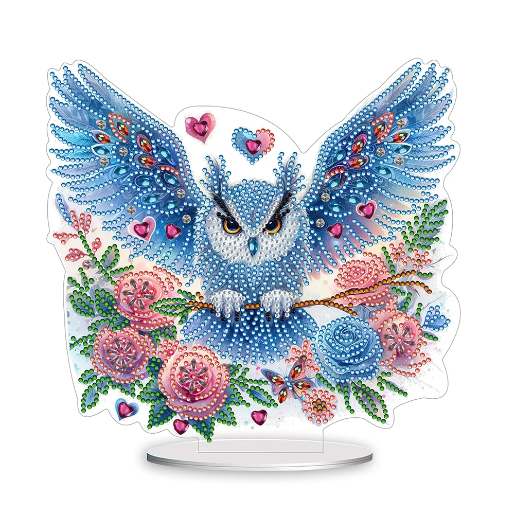 DIY Owl Single-Sided Acrylic Diamond Painting Tabletop Ornament for Home Office Desktop Decor