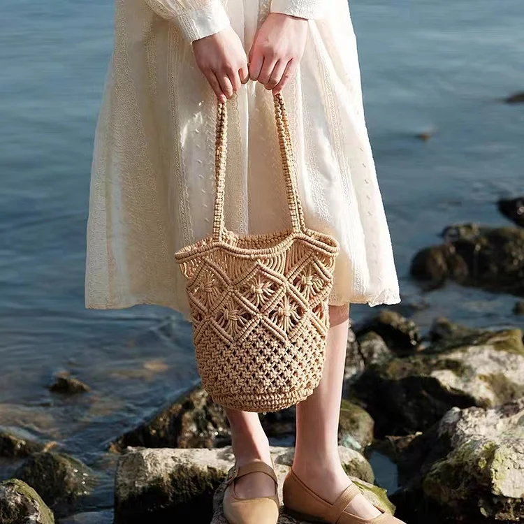 Ladies beach vacation cotton woven bag