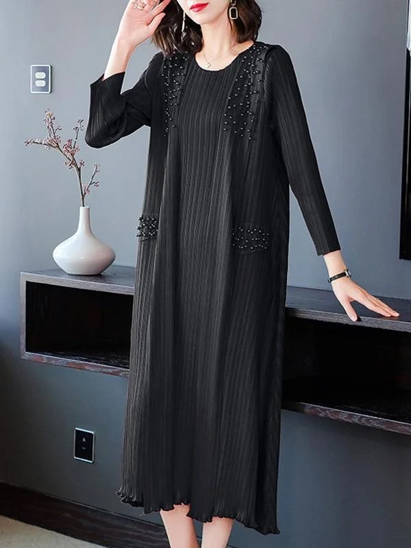 Round neck streamer beaded plus size mid-length dress