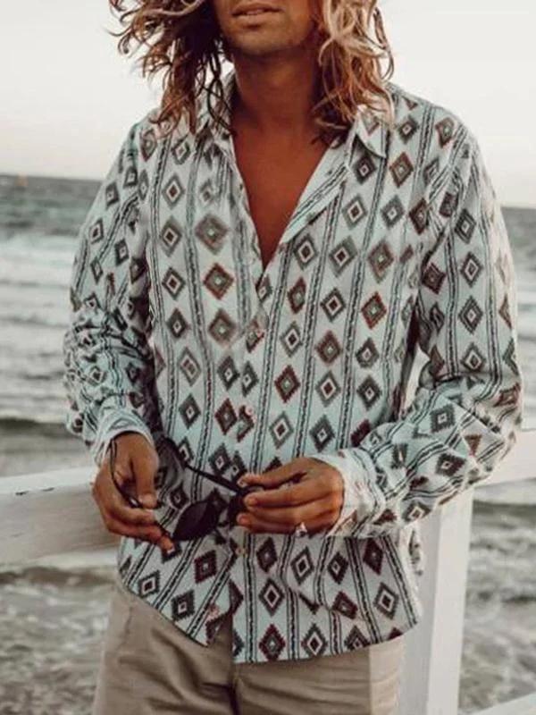 Blue Printed Casual Shirt Collar Shirts & Tops