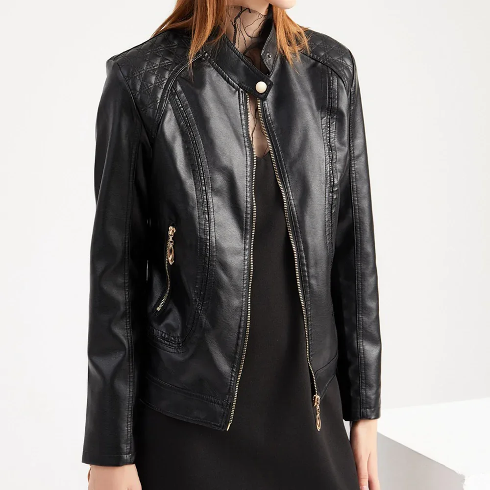 Leather Slim Collar Jacket For Women