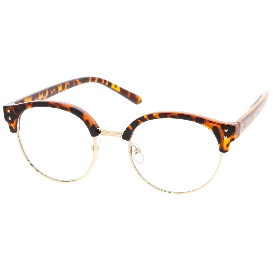 Classic Horn Rimmed Round Clear Lens Half Frame Eyeglasses 50mm