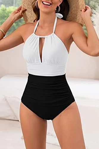 V Neck One Piece Tummy Control Swimsuits