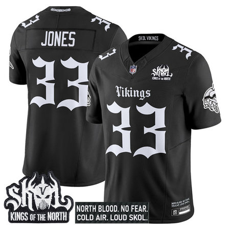 Men's Minnesota Vikings #33 Aaron Jones Black 2025 F.U.S.E. Kings of the North Patch "Gothic Norseblood Edition" Vapor Untouchable Limited Stitched Football Jersey