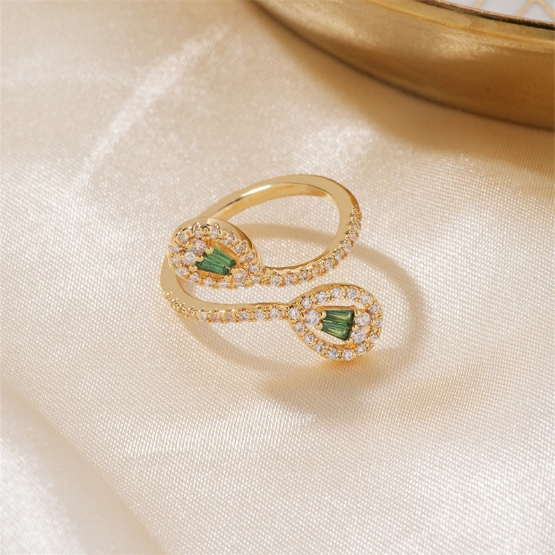 Copper K Gold Plated Cute Sweet Artistic Inlay Butterfly Zircon Open Rings