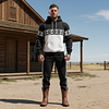 Men's Vintage Black And White Ethnic Aztec Pocket Hoodie And Sweatpants Jogger Set by Inlyline