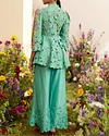 Aqua Cutwork Flared Pants And Top Two Piece Set