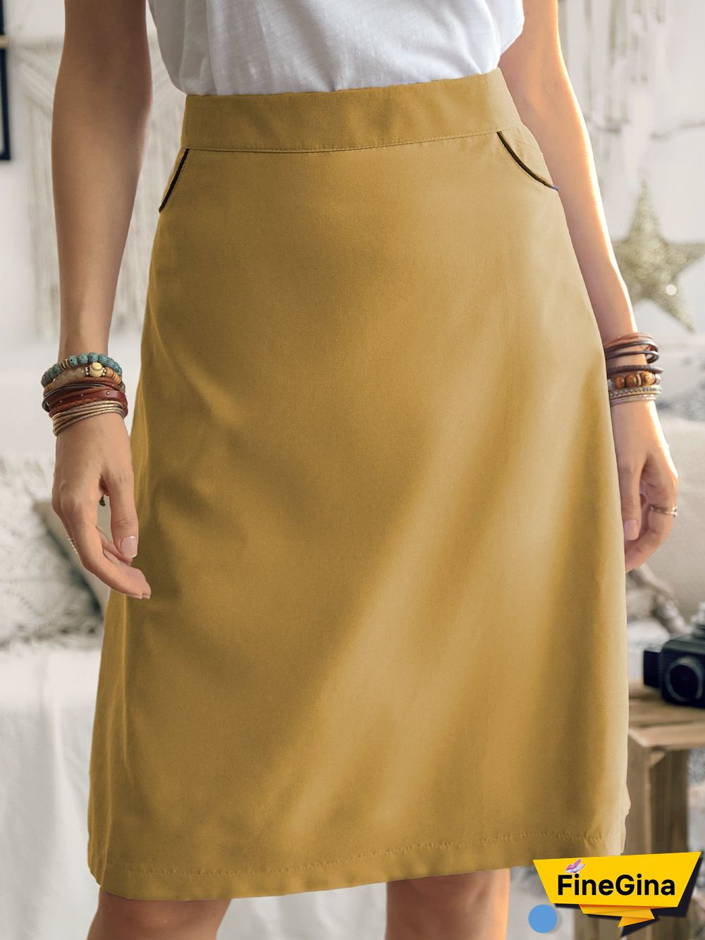 Solid Casual Pockets Skirt